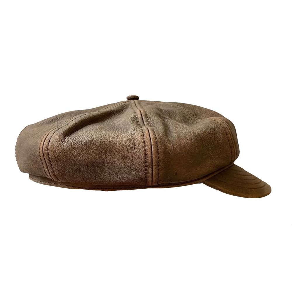 Brown Leather Flat Cap Sz:L